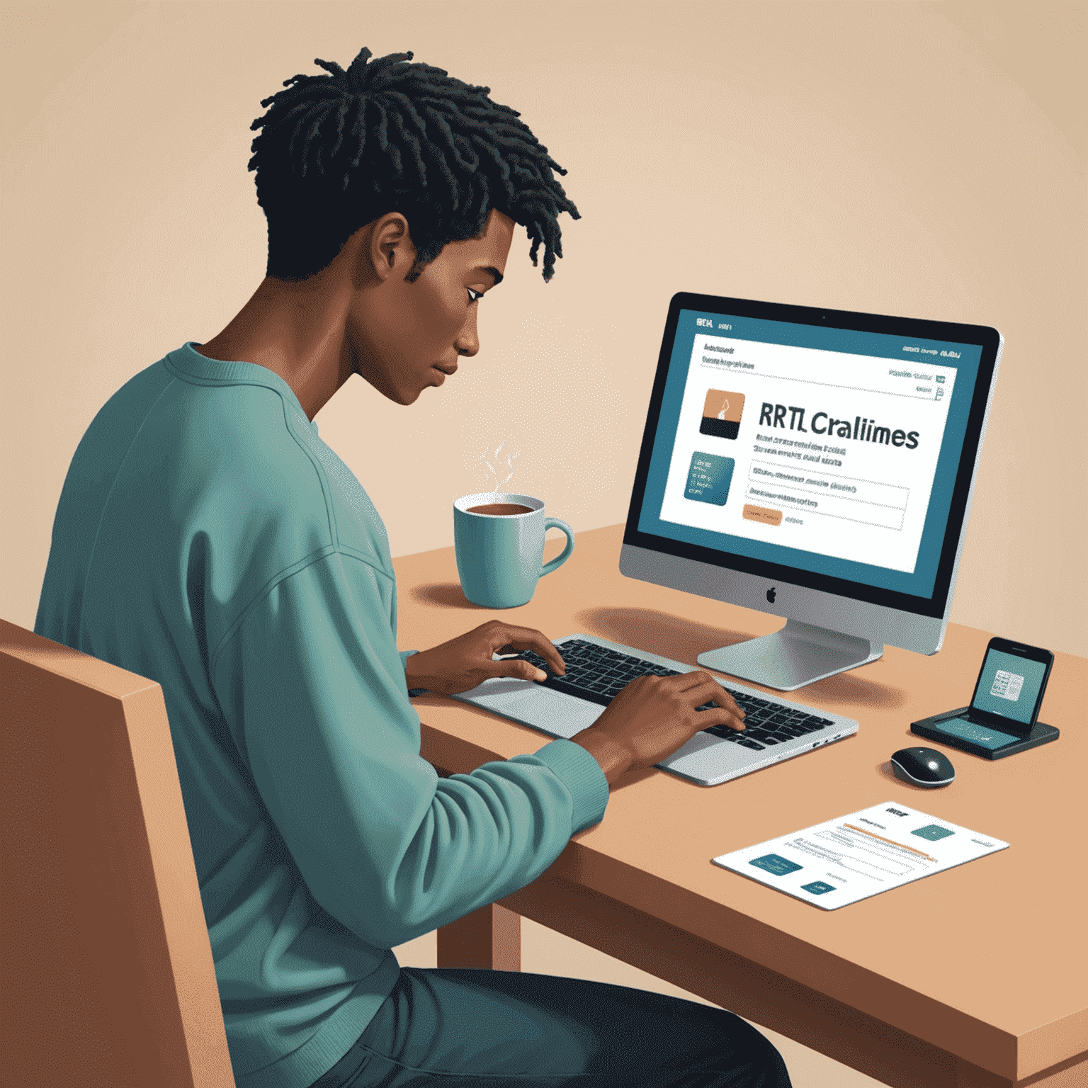 Illustration of a person using a computer to replenish their RTA card online