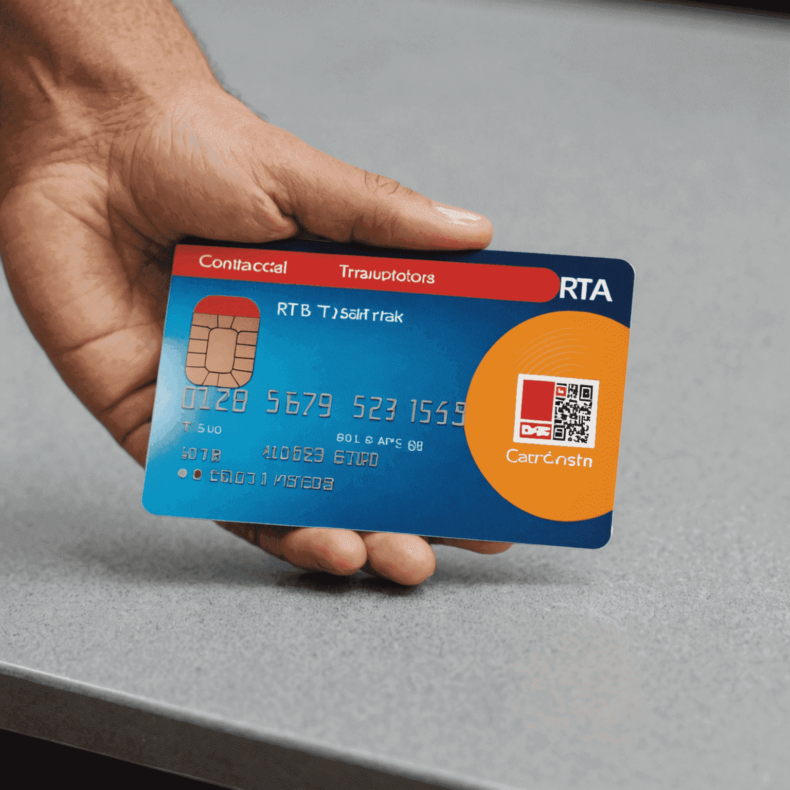 A close-up photo of an RTA card, the contactless smart card used for public transportation in the United Arab Emirates