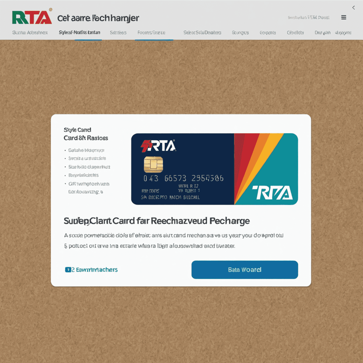 A screenshot of the RTA website showing the 'RTA Card Recharge' option under the services section.